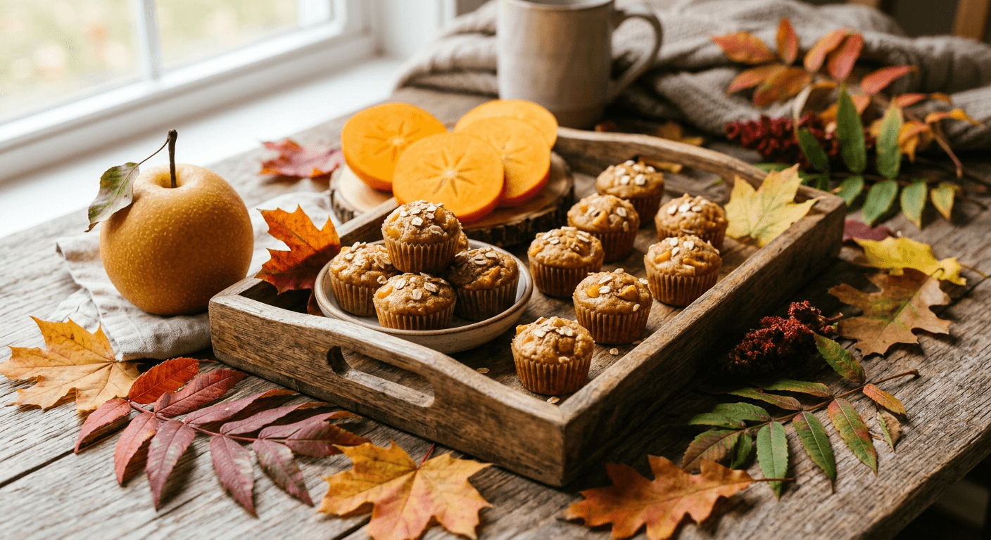Petites Bouchées d'Automne Kaki et Poire du Renardeau